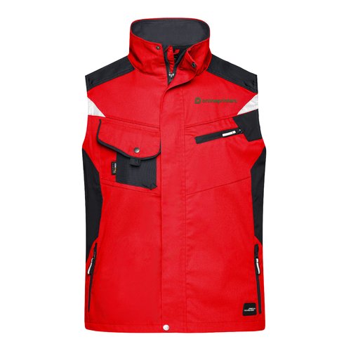 Rood polyester-katoen mix werkvest met meerdere zakken.