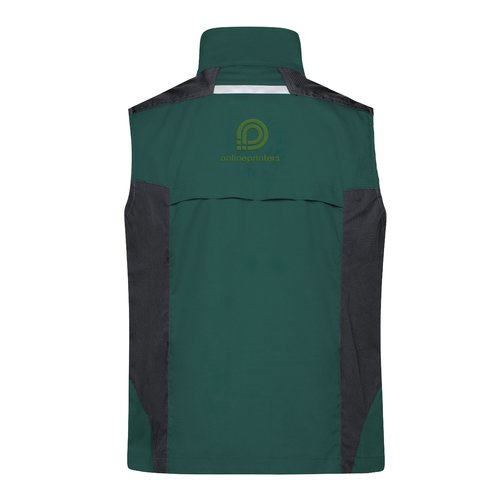 Donkergroen werkvest van polyester-katoenmix, unisex.