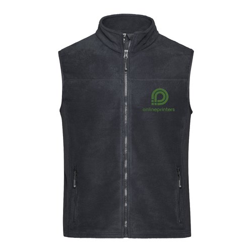 Donkergrijs/zwart polyester fleece vest met volledige ritssluiting en zakken.