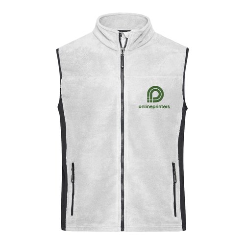 Wit polyester fleece vest voor heren met volledige ritssluiting en zakken.