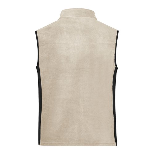 Beige/zwart polyester fleece vest met opstaande kraag.