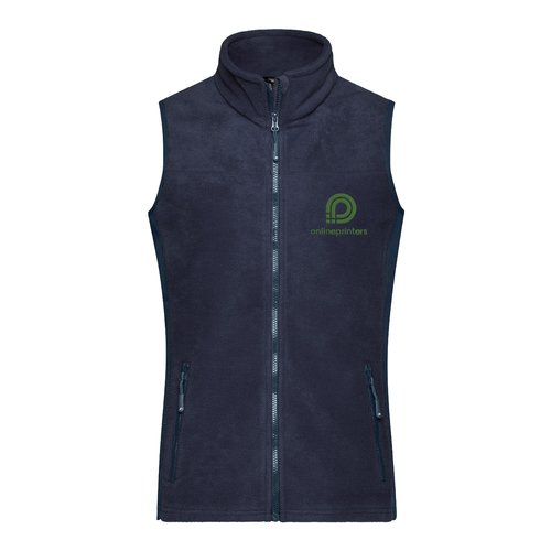 Marineblauw polyester fleece vest met volledige ritssluiting en zakken aan de zijkant.