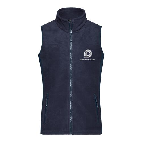 Marineblauw polyester fleece vest met volledige ritssluiting en zakken aan de zijkant.