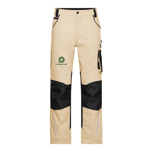 Beige/zwarte werkbroek van polyester-katoenmix met zakken.