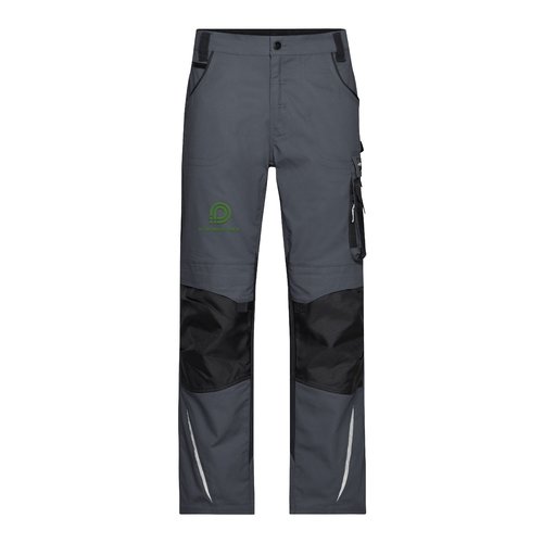 Donkergrijze/zwarte werkbroek van polyester-katoenmix met zakken.