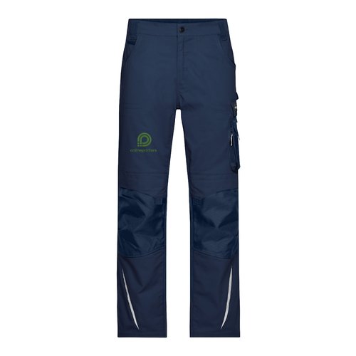 Marineblauwe werkbroek van polyester-katoenmix met zakken.