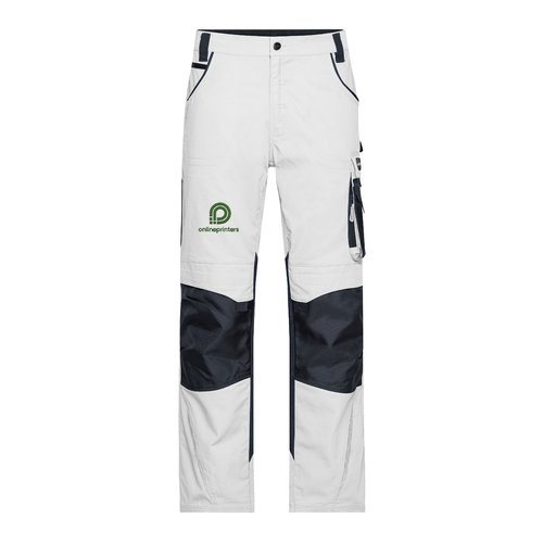 Witte/grijze werkbroek van polyester en katoen met zakken.