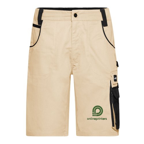 Beige/zwarte werkshort van polyester-katoenmix met meerdere zakken.
