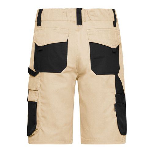 Beige/zwarte werkshort van katoenmix met meerdere zakken.