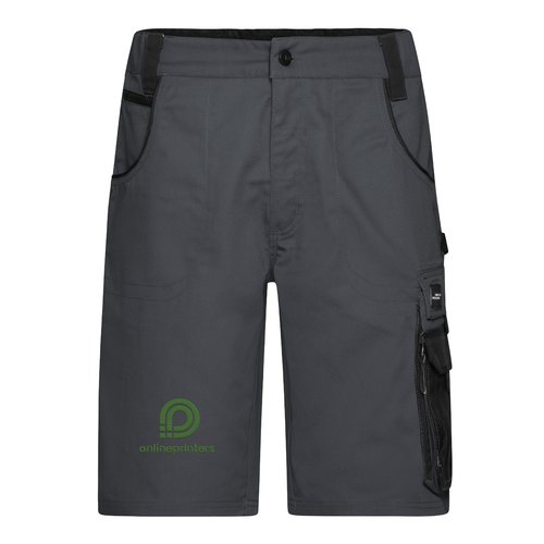 Donkergrijze werkshort van polyester-katoenmix met meerdere zakken.