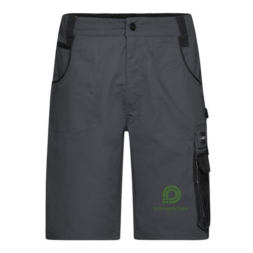 Donkergrijze/zwarte werkshort van polyester-katoenmix met zakken.