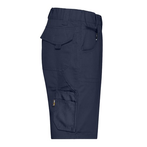 Marineblauwe katoenmix shorts met meerdere zakken.