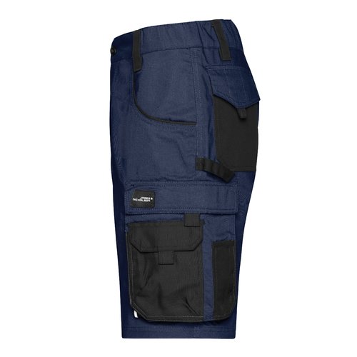 Marineblauwe werkshort van een polyester-katoenmix met meerdere zakken.
