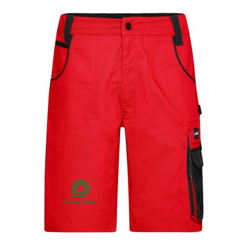 Rode werkshort van polyester-katoenmix met meerdere zakken.