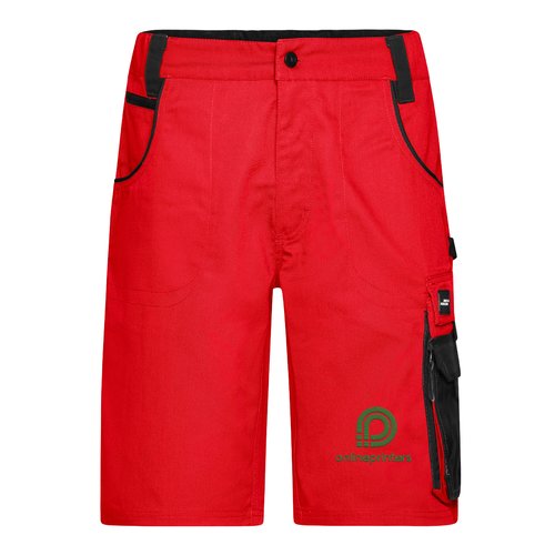 Rode polyester-katoenen werkshort met zakken.