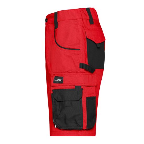 Rode/zwarte werkshorts van polyester-katoenmix met meerdere zakken.