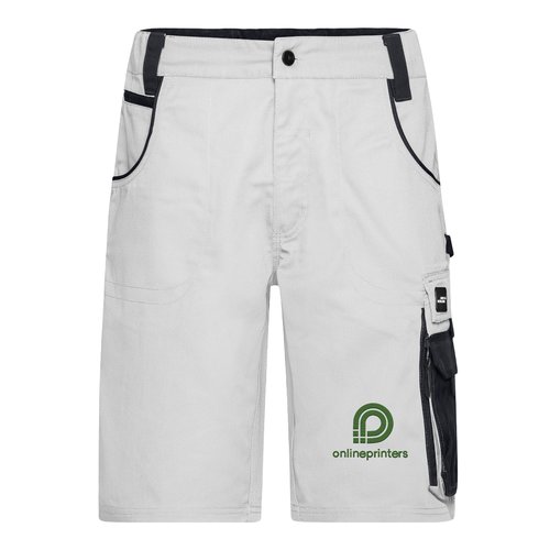 Wit-grijze werkshort van polyester-katoenmix met meerdere zakken.