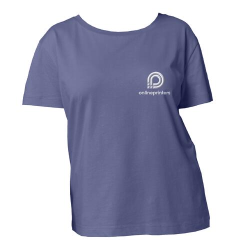 Blauw biologisch katoenen T-shirt voor dames met korte mouwen.