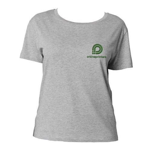 Grijs gem�leerd katoenen T-shirt voor dames.