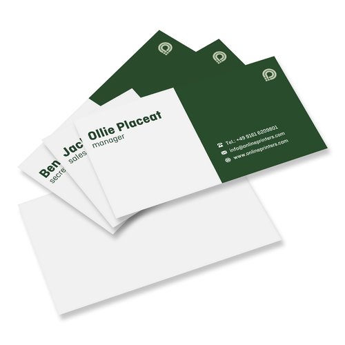 Papieren visitekaartjes, enkelzijdig bedrukt.
