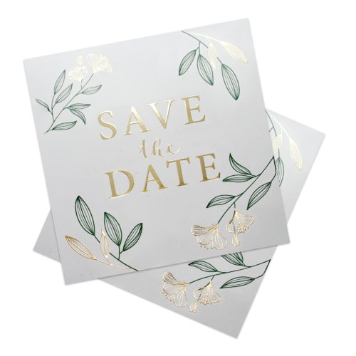 Vierkante papieren kaart met gedeeltelijke hot foil stempel.
