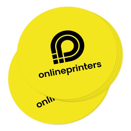 Gele papieren sticker in een aangepaste vorm.