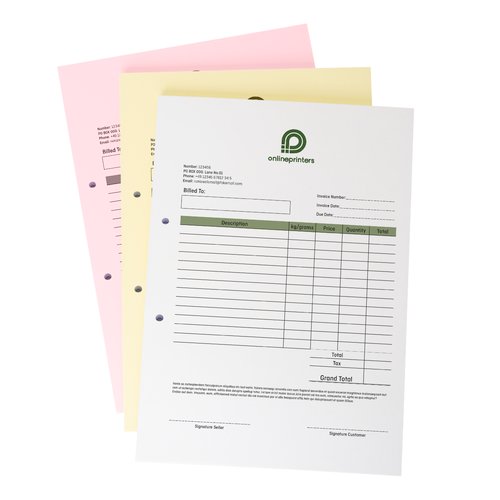 Twee stapels zelfdoorschrijvende sets in portretformaat met tweegatsperforatie