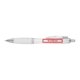 Witte gerecyclede balpen met clip en drukknopmechanisme.