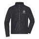 Marineblauwe polyester fleece jack met volledige ritssluiting.
