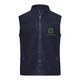 Marineblauw polyester fleece vest met volledige rits en zakken aan de zijkant.