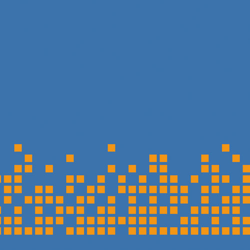 Pixels oranje op blauw