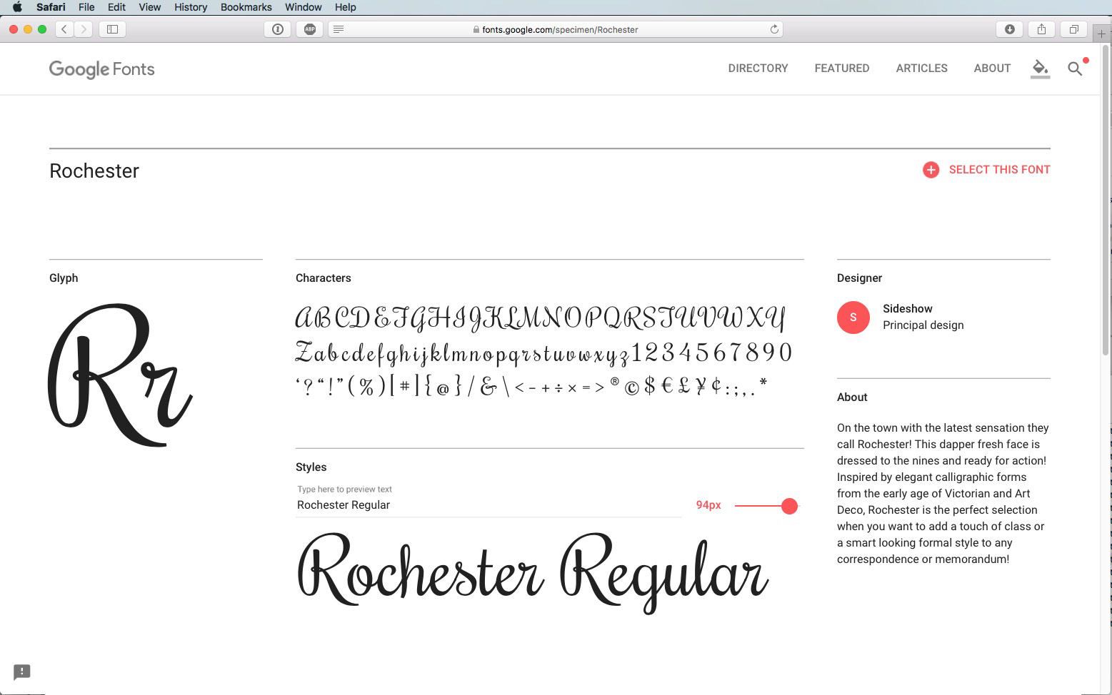 Script Font Rochester Regular