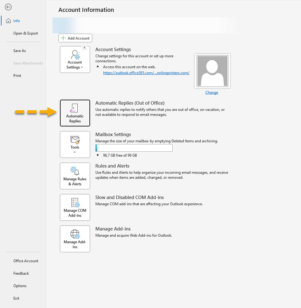 Screenshot - Microsoft Outlook Account Informatie
