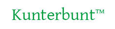Groene tekst op een witte achtergrond met het woord Kunterbunt gevolgd door een handelsmerk- en auteursrechtteken.