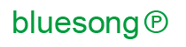 De afbeelding toont het woord bluesong in groene kleine letters, gevolgd door een groen omcirkeld P-symbool, dat doet denken aan een copyrightteken, op een witte achtergrond.