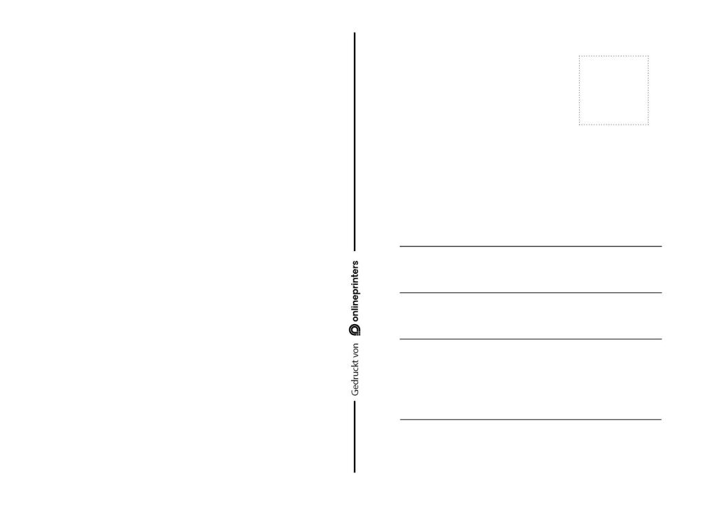 Een sjabloon voor ansichtkaarten met een blanco sjabloon met ruimte voor een postzegel in de rechterbovenhoek en lijnen voor een adres. Contactgegevens zijn elegant verticaal aan de linkerkant afgedrukt, wat zorgt voor zowel stijl als functionaliteit.