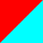 Een gesplitst beeld met de driehoek linksboven in effen rood en de driehoek rechtsonder in effen lichtblauw, diagonaal verdeeld van de rechterbovenhoek naar de linkeronderhoek.