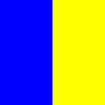 Een verticale tweekleurige vlag met twee gelijke delen: blauw aan de linkerkant en geel aan de rechterkant.