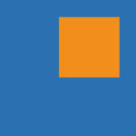 Een klein oranje vierkantje bevindt zich in de rechterbovenhoek van een groter blauw vierkant.
